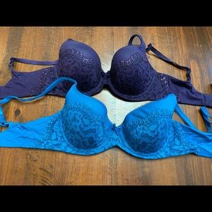 2 Victoria’s Secret Bras Teal and Purple 32 DD